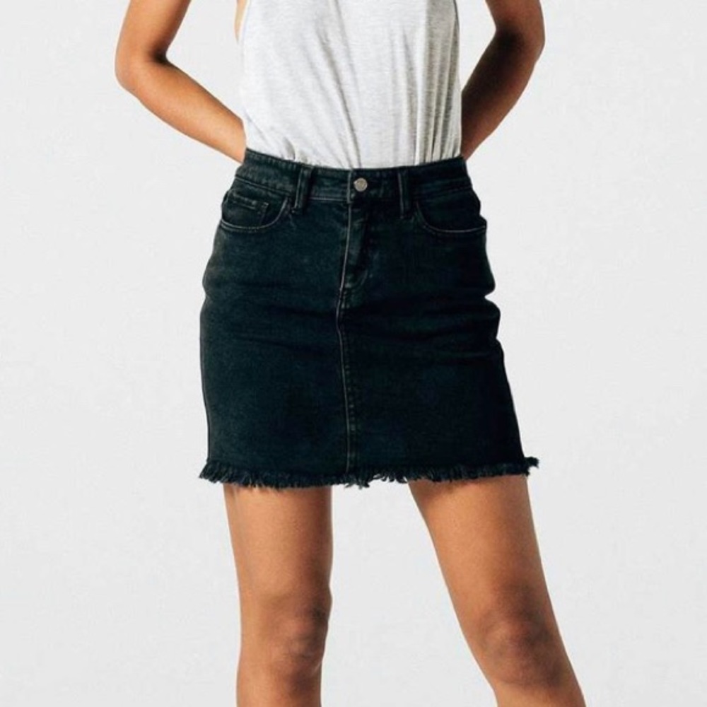 NEW High Waisted Denim Skirt In Faded Black